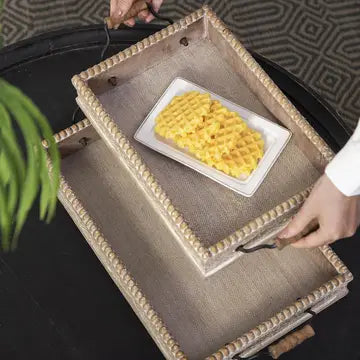 Rustic Wood Decorative Trays with Handles – Set of 2