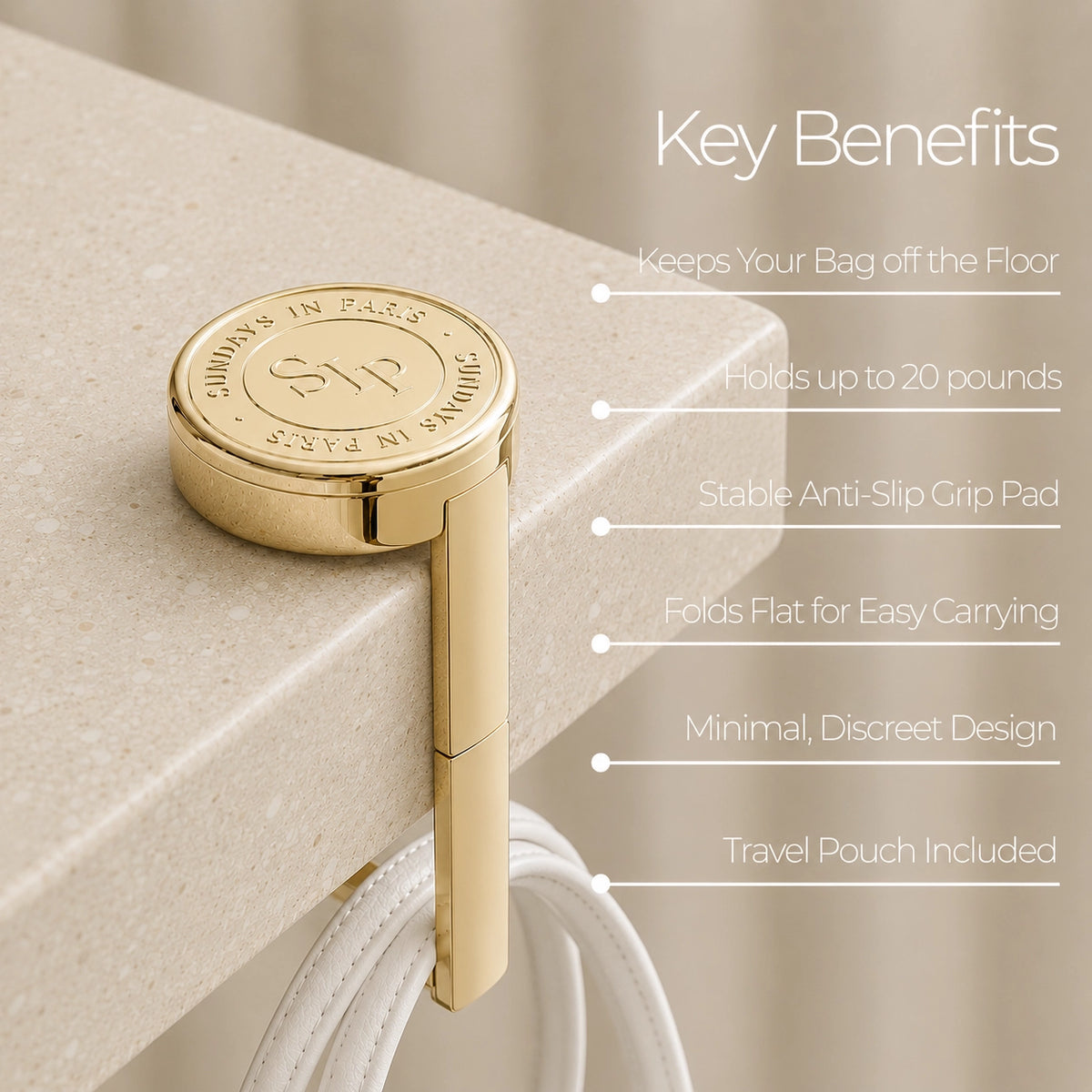Signature Gold and Silver Foldable Purse Hook – Portable Handbag Hanger