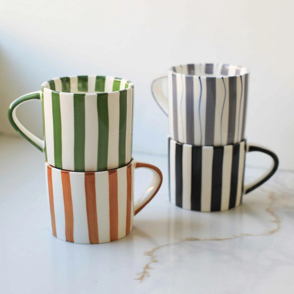 Simple Striped Artisanal Coffee and Tea Mugs - Rustike Home