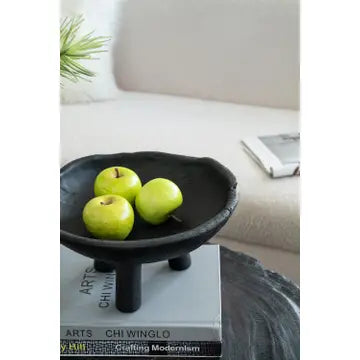 Black Teak Wood Footed Decorative Bowls – Set of 2