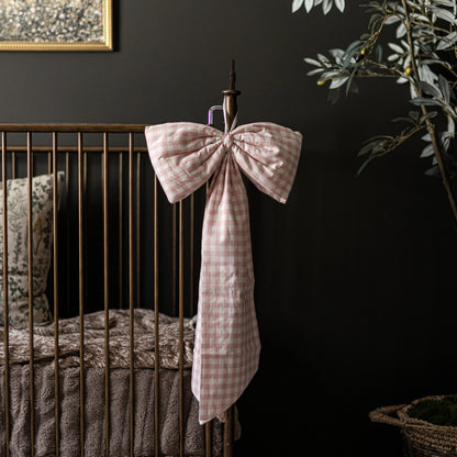 Soft Pink Gingham Fabric Bow – Decorative Nursery Ribbon Accent