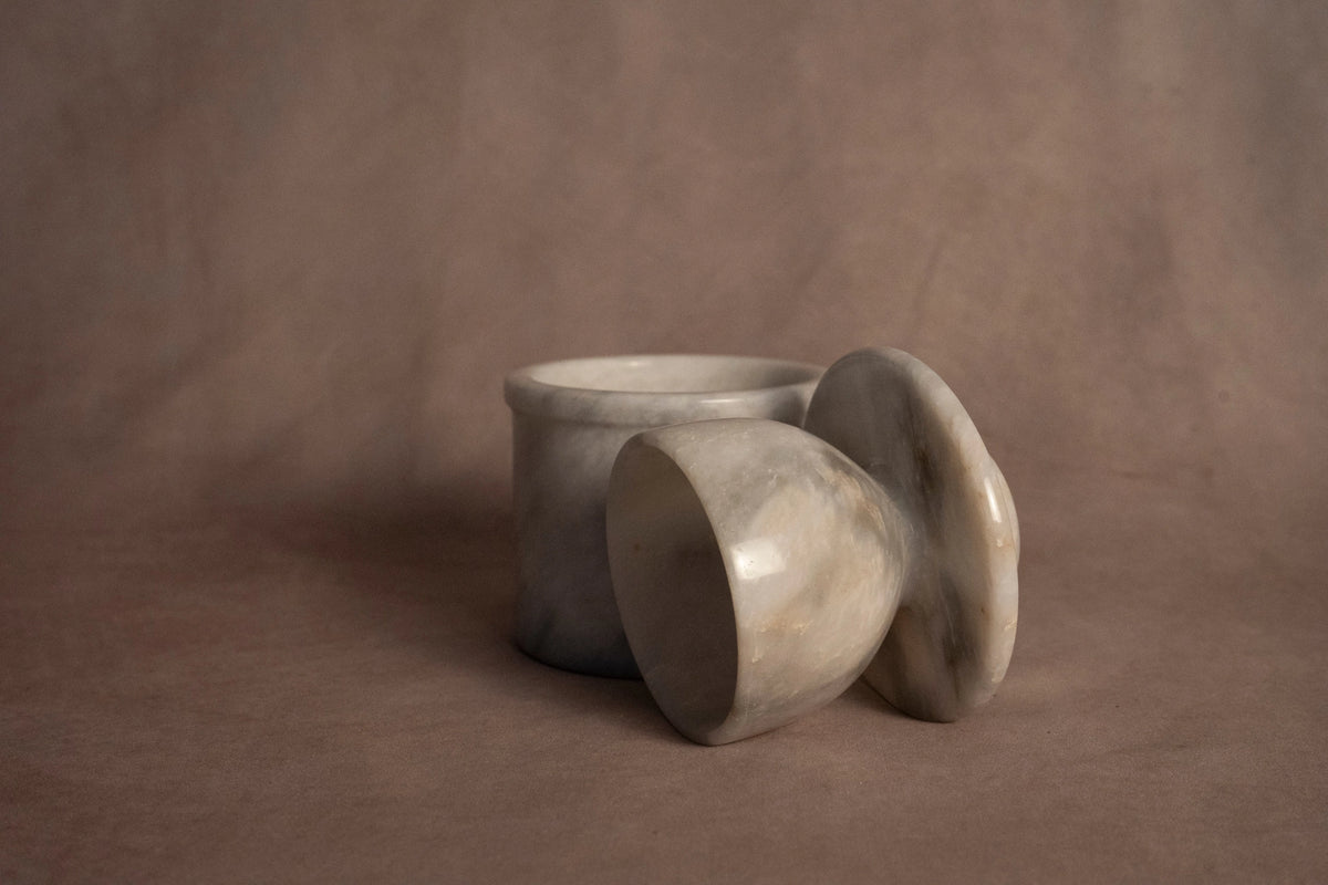 Sunny Gray Marble Butter Keeper with Lid
