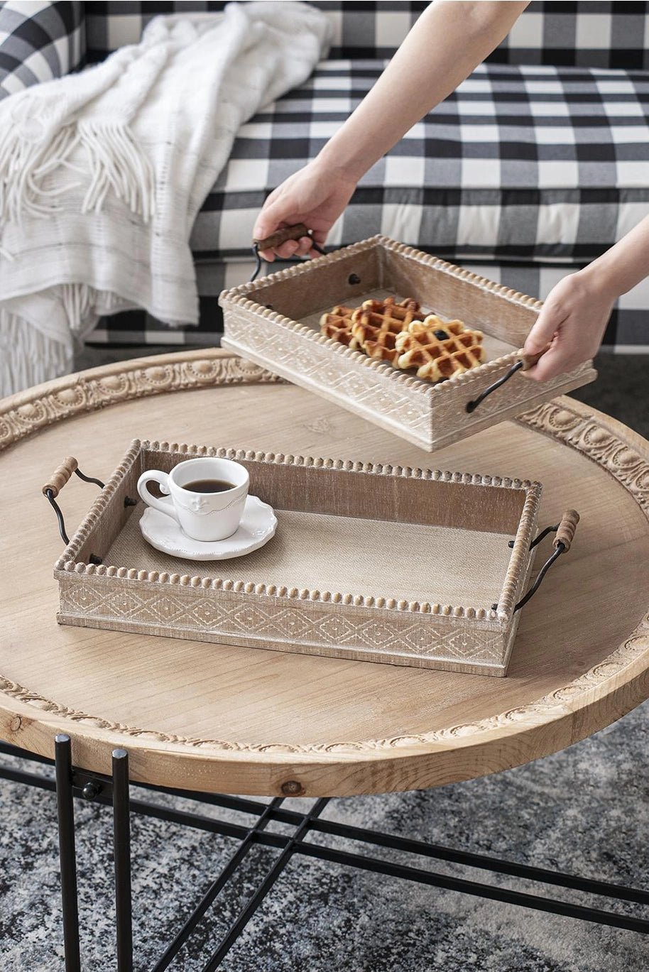 Rustic Wood Decorative Trays with Handles – Set of 2