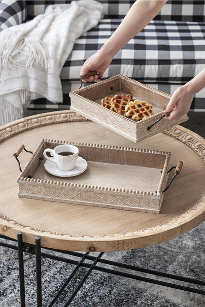 Rustic Wood Decorative Trays with Handles – Set of 2