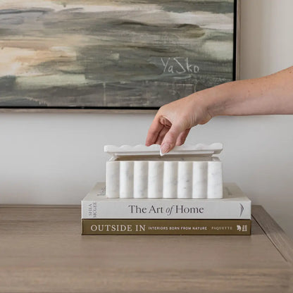 White Marble Fluted Decorative Box with Scalloped Design