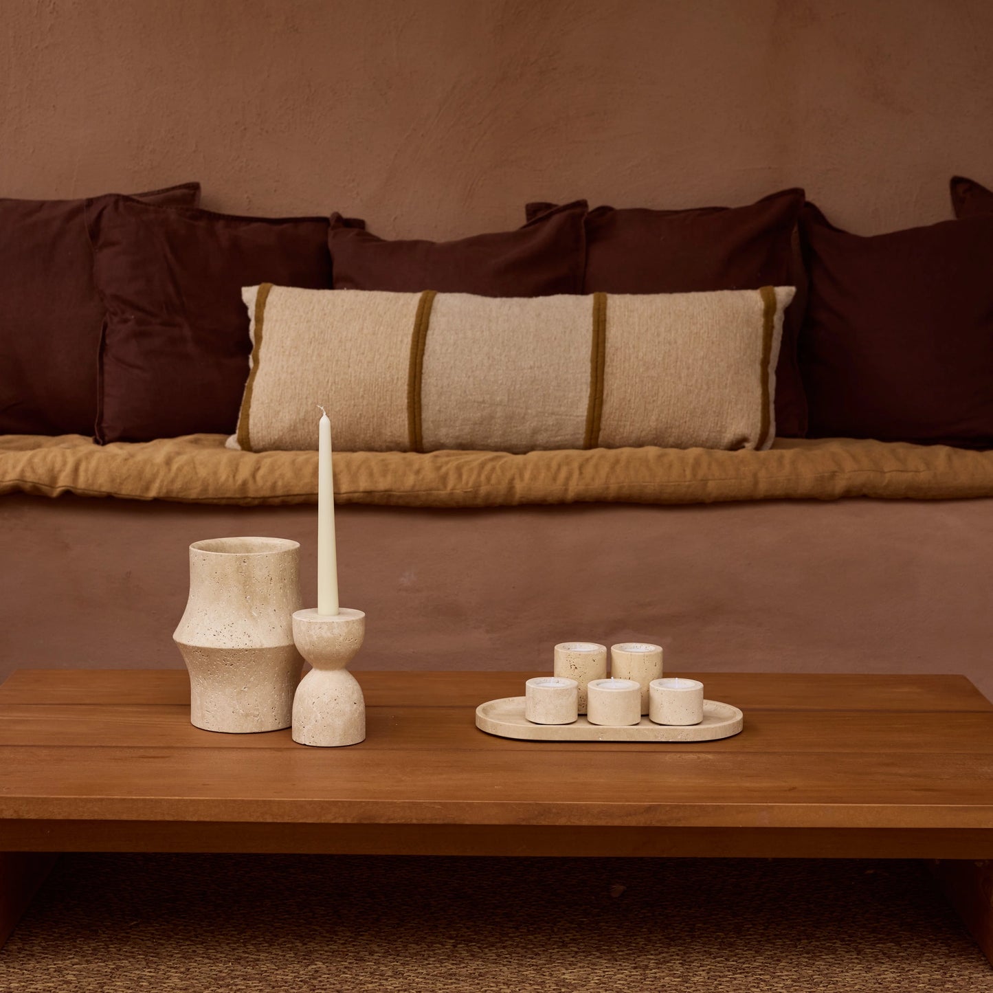 Natural Travertine Geometric Round Vase