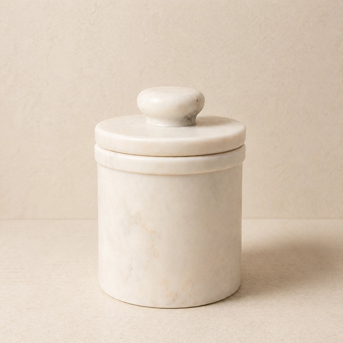 White Marble Butter Keeper with Lid