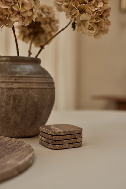 Silver Travertine Squared Coasters, Set of 4 - Rustike Home