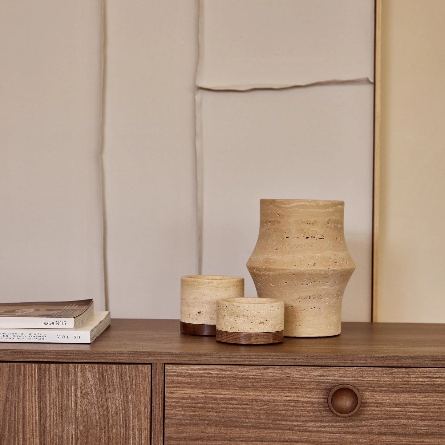 Natural Travertine Geometric Round Vase