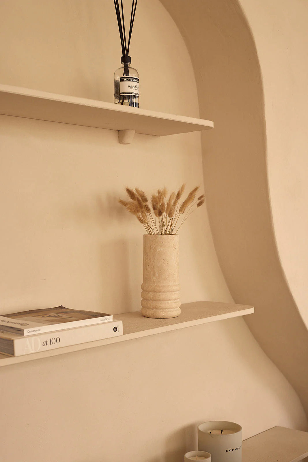 Natural Travertine "Ribbed" 9-3/4 in. Cylinder Vase