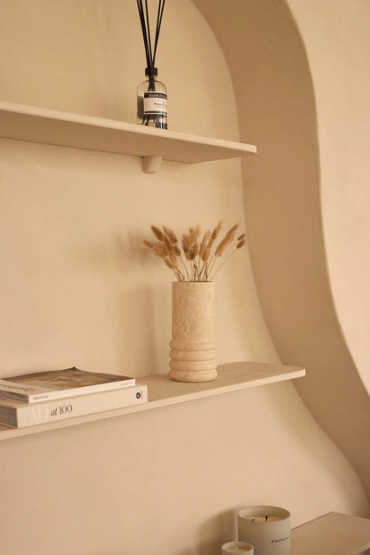 Natural Travertine "Ribbed" 9-3/4 in. Cylinder Vase