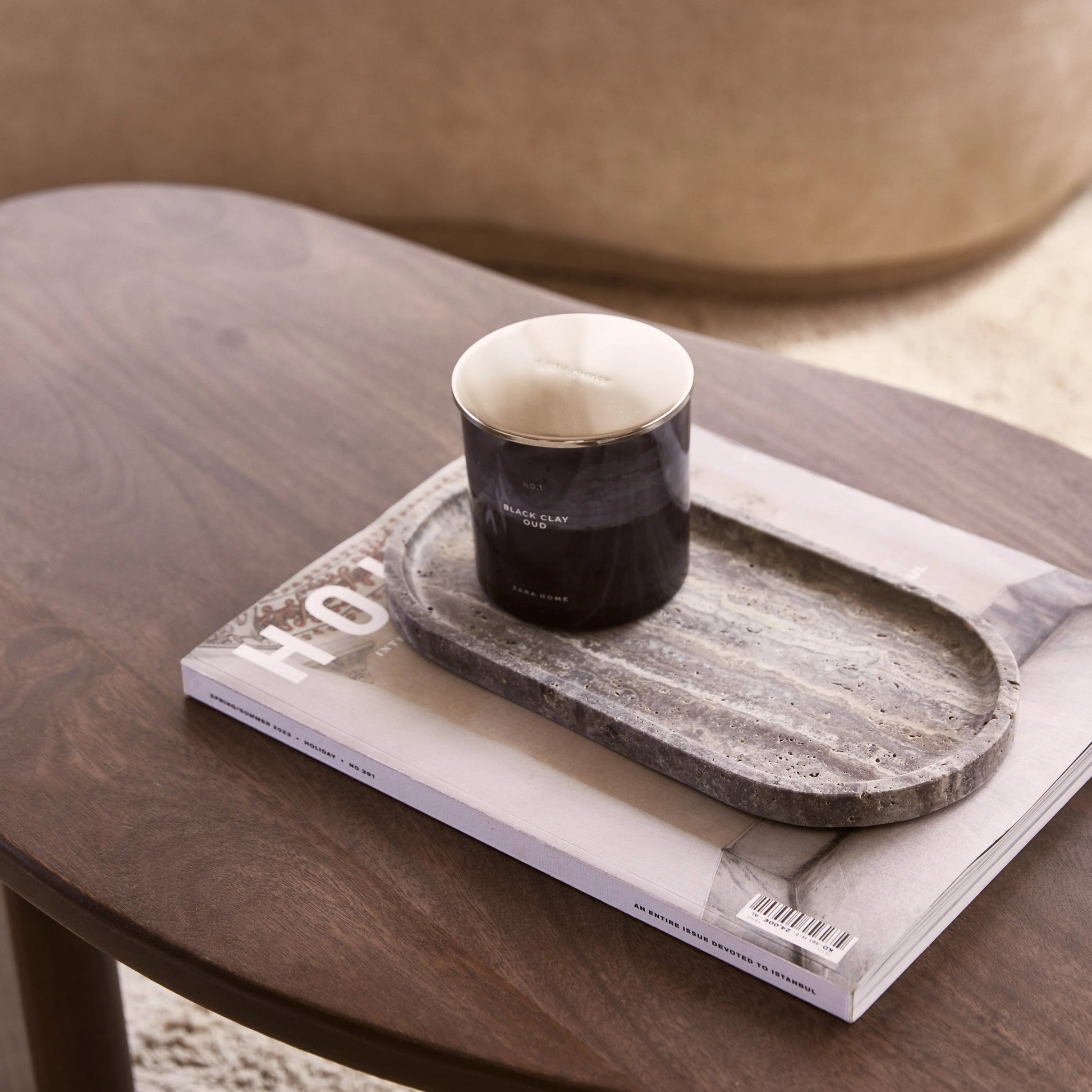 Silver Natural Travertine Oval Tray - Rustike Home