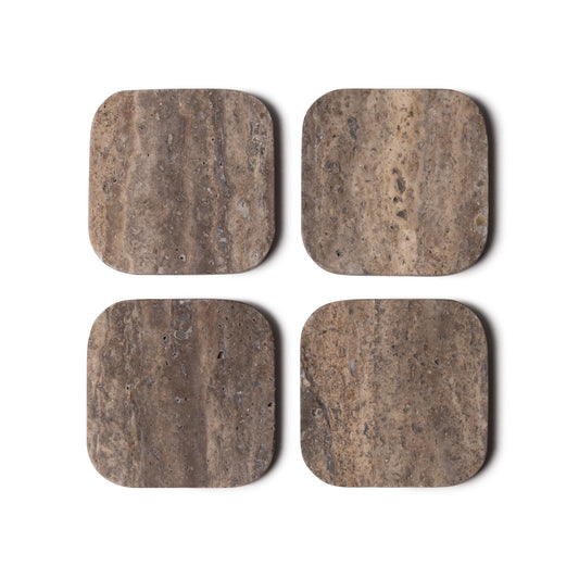 Silver Travertine Squared Coasters, Set of 4