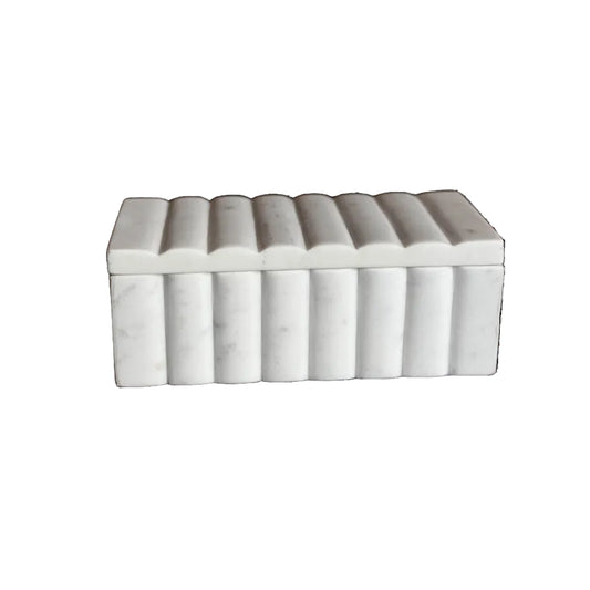 White Marble Fluted Decorative Box with Scalloped Design