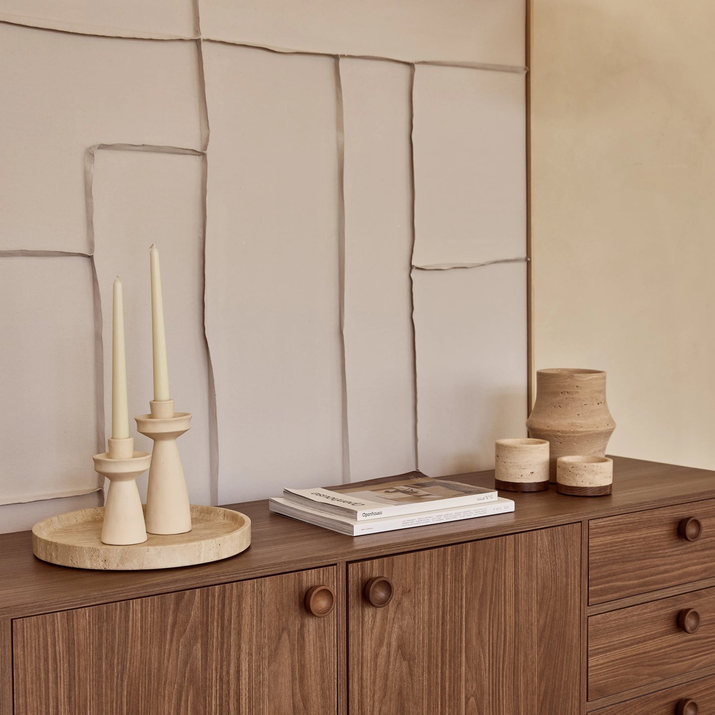 Natural Travertine Geometric Round Vase