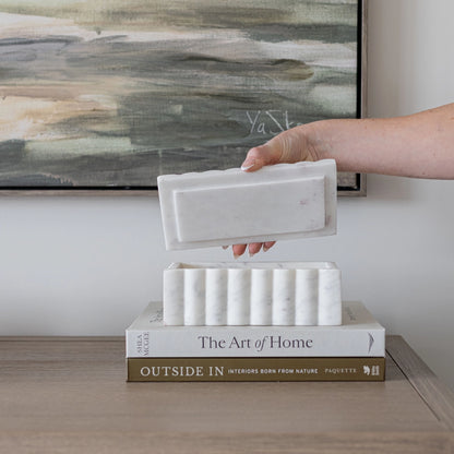 White Marble Fluted Decorative Box with Scalloped Design
