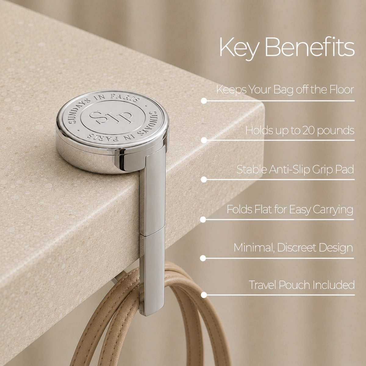Signature Gold and Silver Foldable Purse Hook – Portable Handbag Hanger