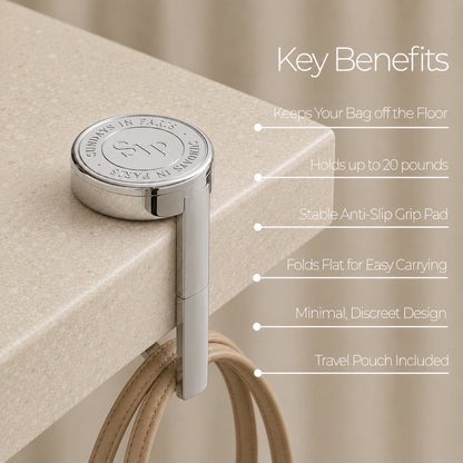 Signature Gold and Silver Foldable Purse Hook – Portable Handbag Hanger
