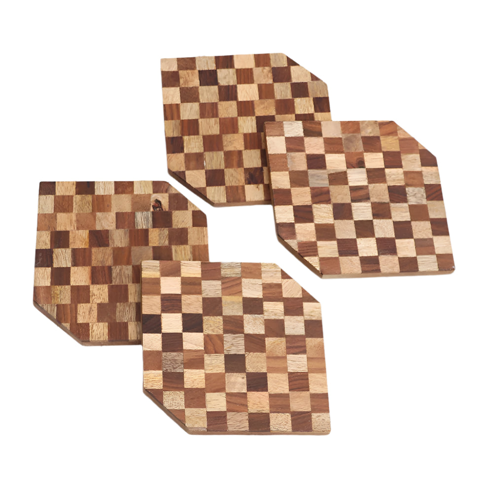 Chess Pattern Wood  Coasters, Set of 4 - Rustike Home