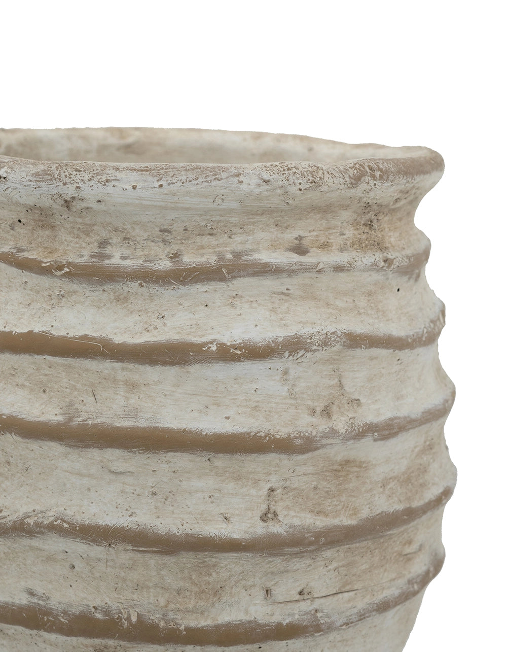 Rustic Distressed Off-White Ribbed Vase – 9"