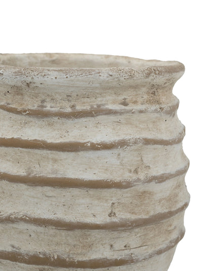 Rustic Distressed Off-White Ribbed Vase – 9"