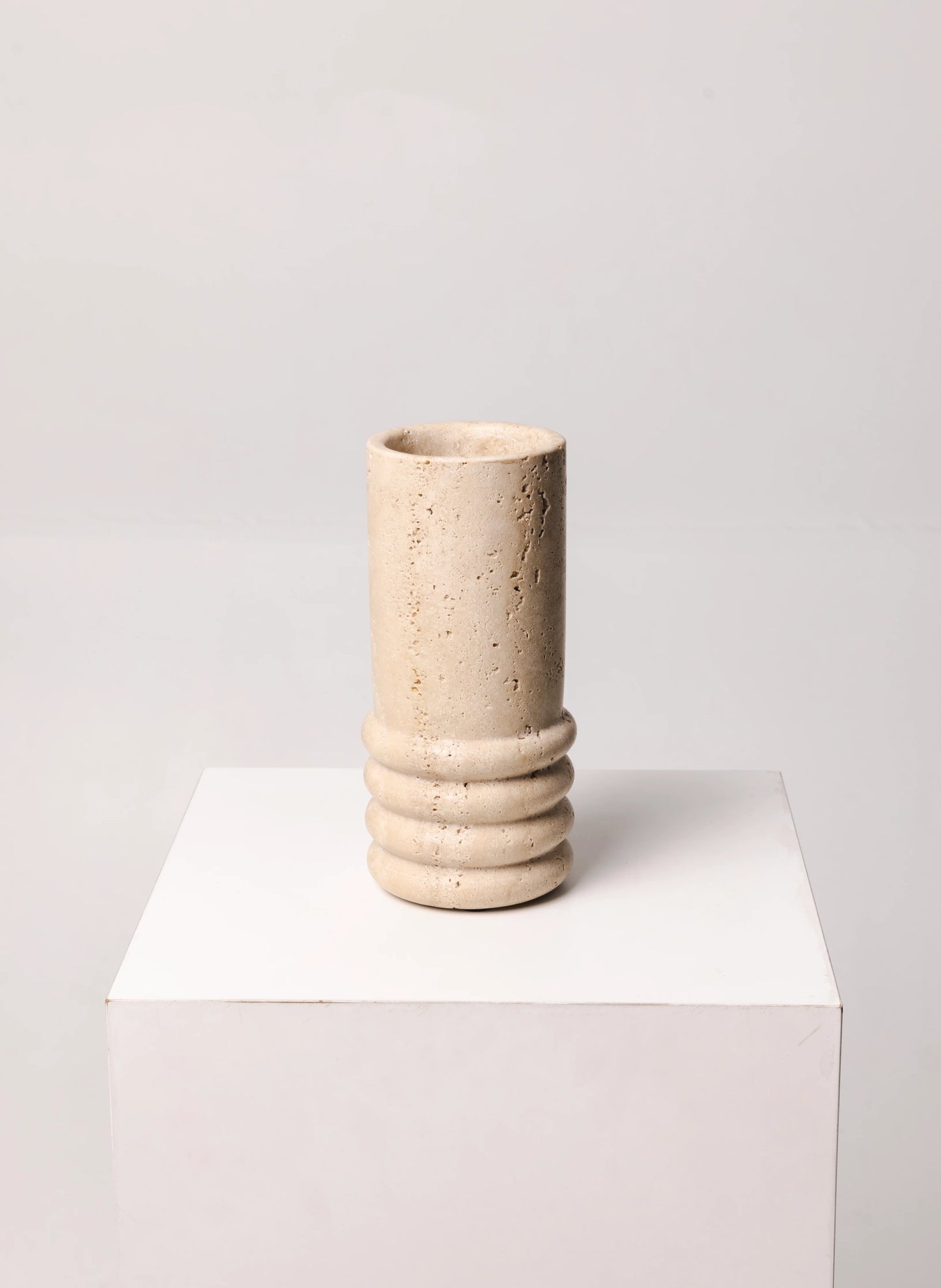 Natural Travertine "Ribbed" 9-3/4 in. Cylinder Vase