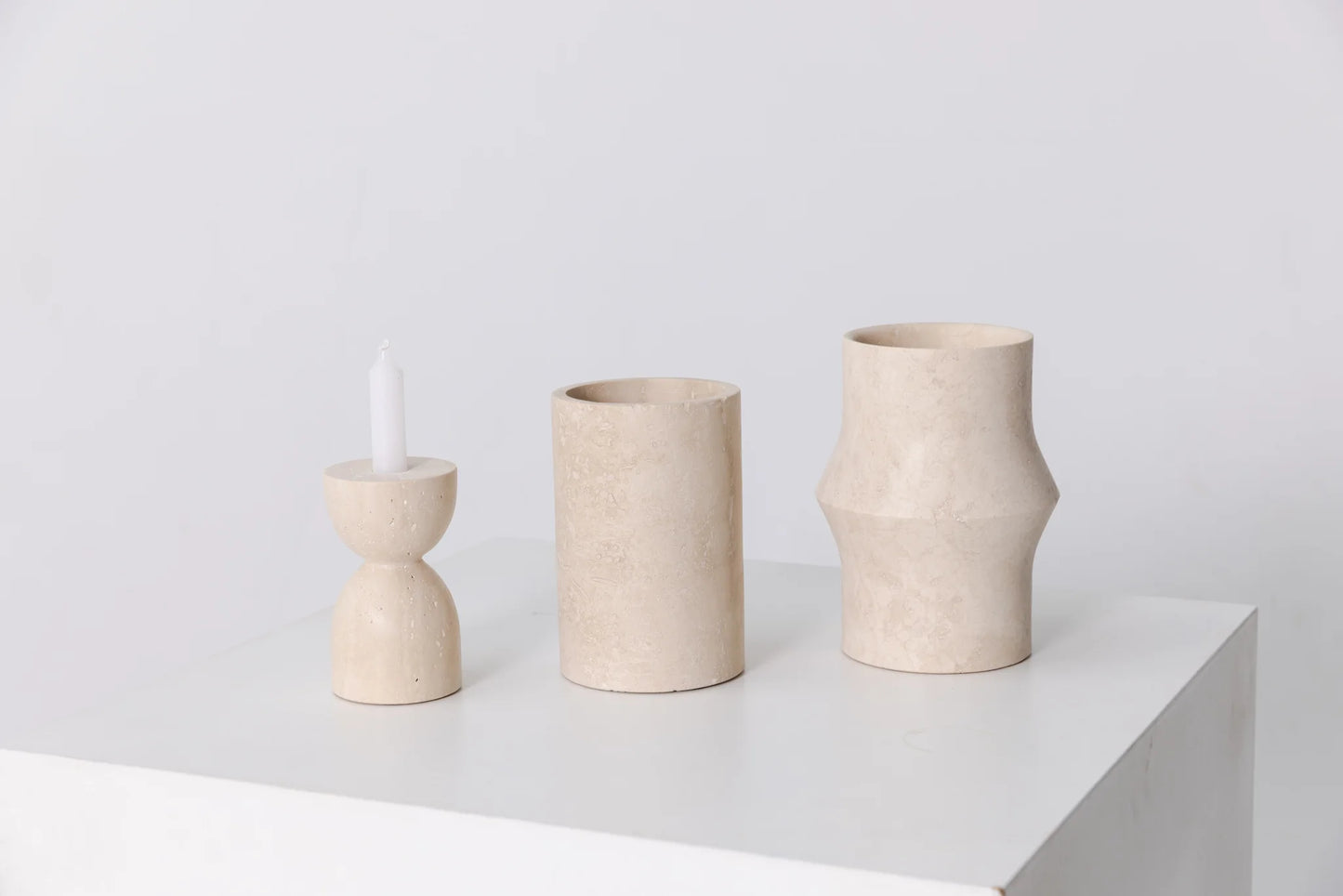 Natural Travertine Geometric Round Vase