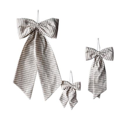 Beige White Striped Fabric Bow – Decorative Nursery Ribbon Accent - Rustike Home