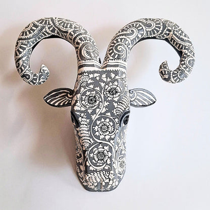 Floral Ram Head Handcrafted Wooden Wall Art