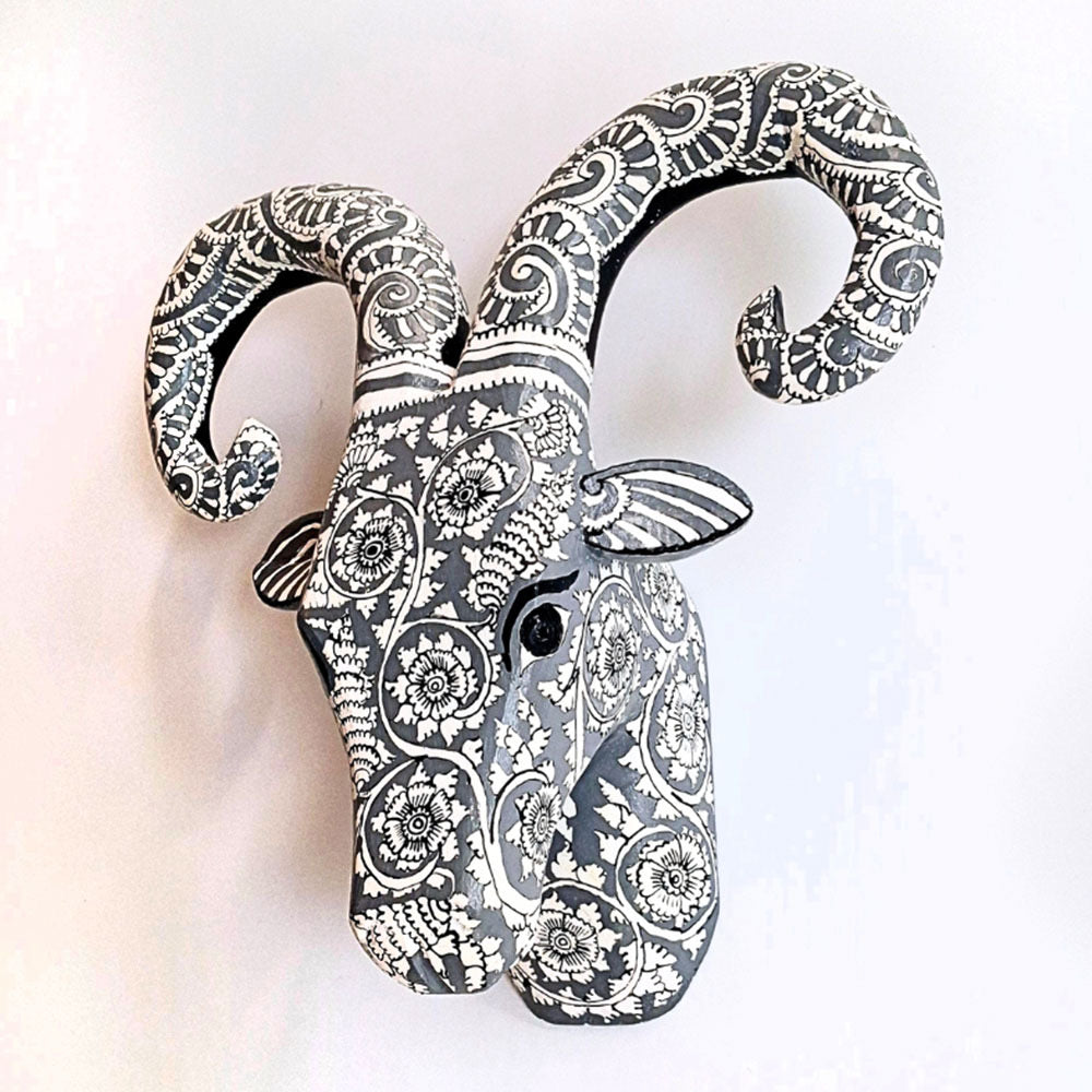 Floral Ram Head Handcrafted Wooden Wall Art