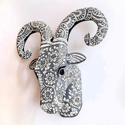 Floral Ram Head Handcrafted Wooden Wall Art