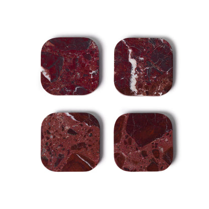 Marble Rosso Levanto Red Squared Coasters, Set of 4 - Rustike Home