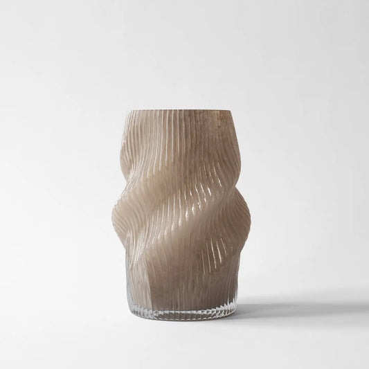 Fano Sculptural Ribbed Glass Vase – Smoke Brown