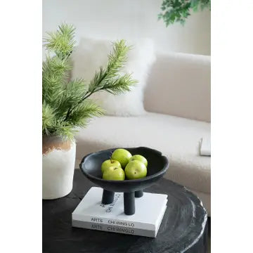 Black Teak Wood Footed Decorative Bowls – Set of 2