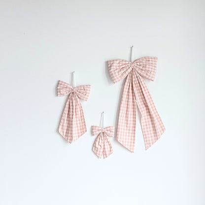 Soft Pink Gingham Fabric Bow – Decorative Nursery Ribbon Accent