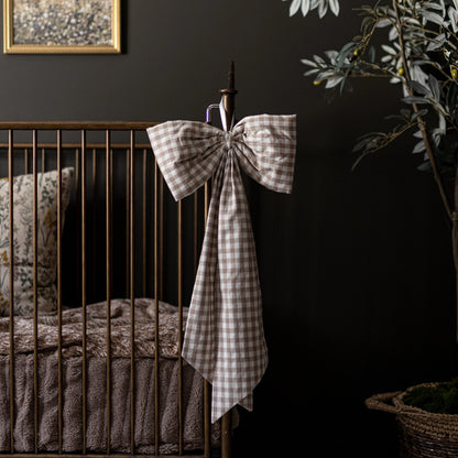 Soft Beige Gingham Fabric Bow – Decorative Nursery Ribbon Accent
