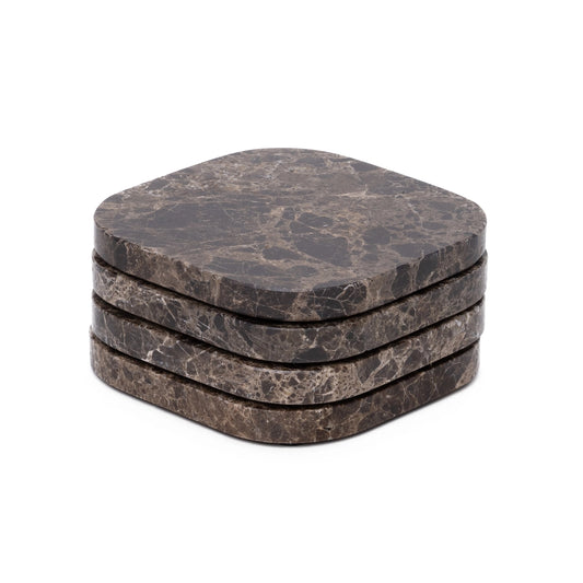 Marble Brown Squared Coasters, Set of 4
