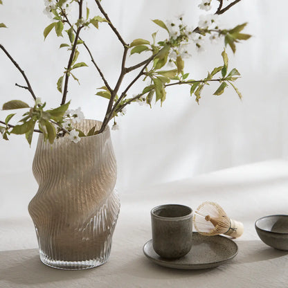Fano Sculptural Ribbed Glass Vase – Smoke Brown