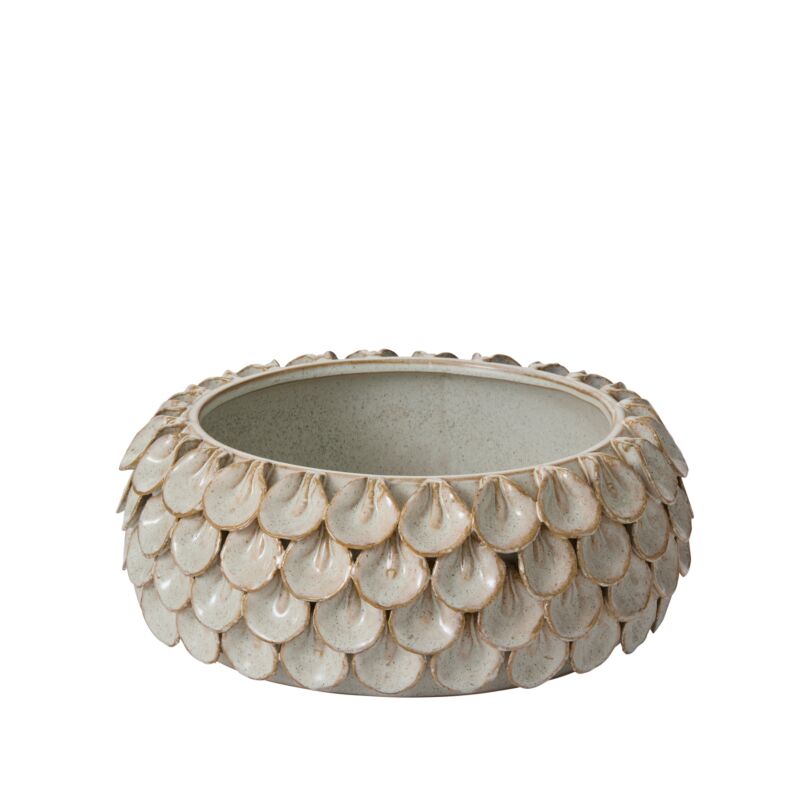 Circular Off-White Stoneware Petal Design Round Bowl