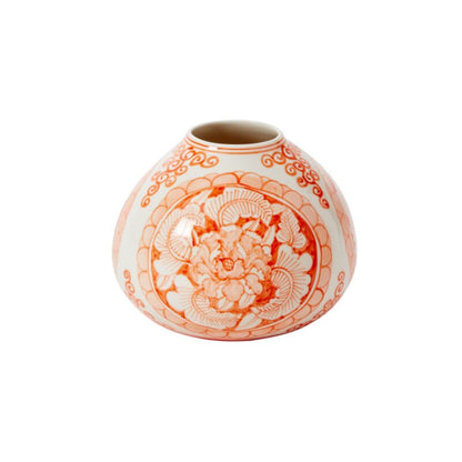 Coral Eleanor Floral Decorative Vase – Orange & White
