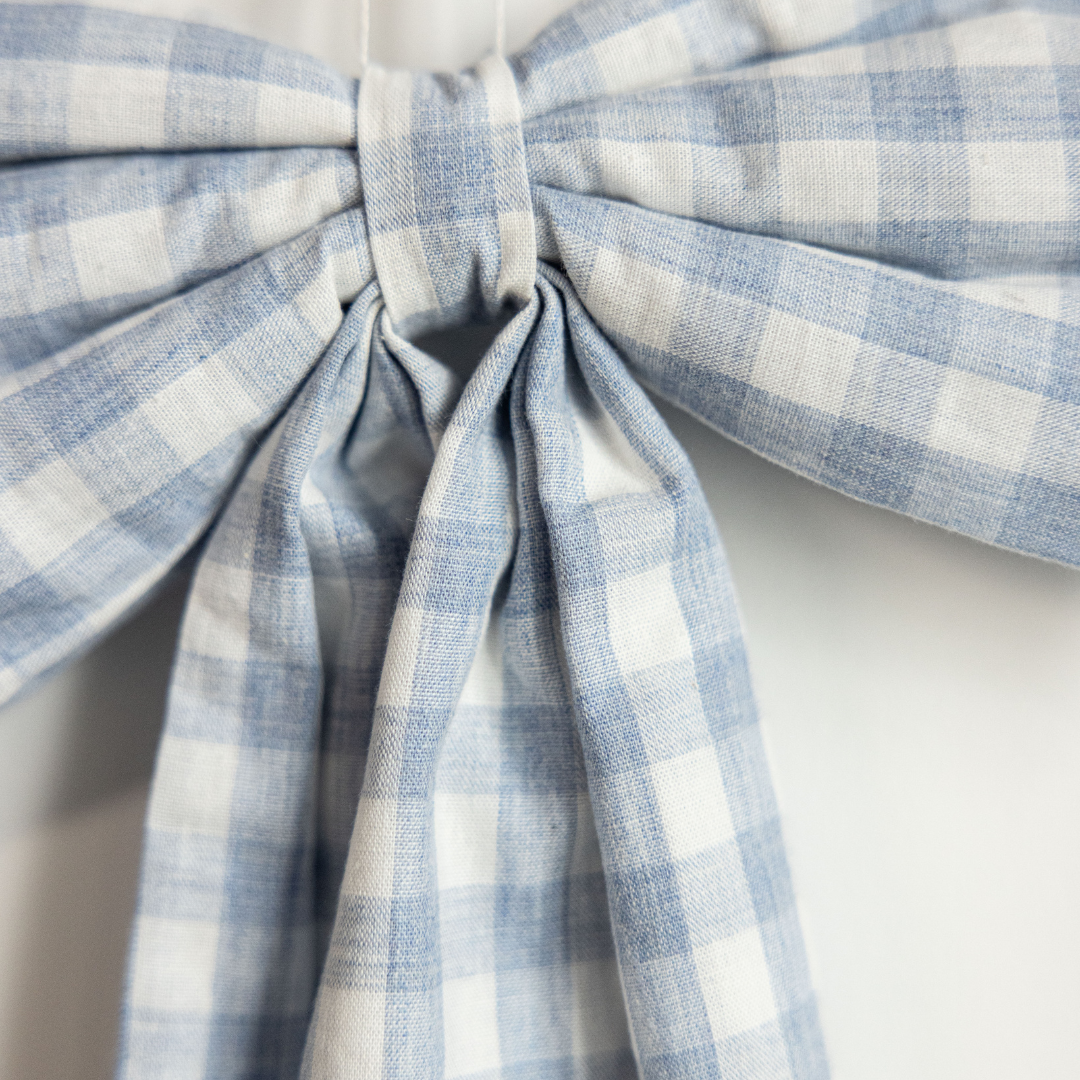 Baby Blue Gingham Fabric Bow – Decorative Nursery Ribbon Accent