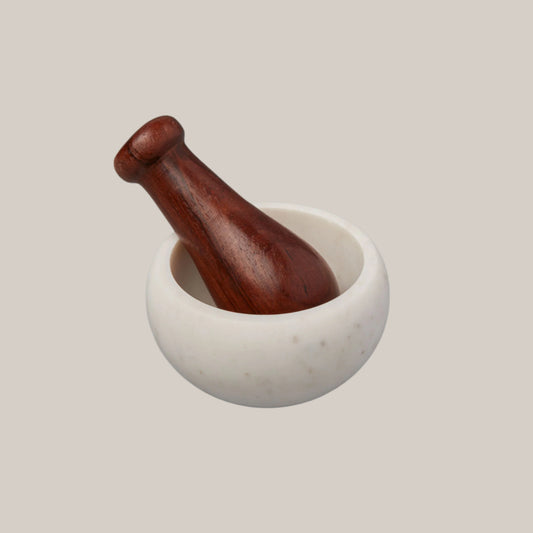 White Marble & Wood "Llely" Mortar & Pestle - Rustike Home