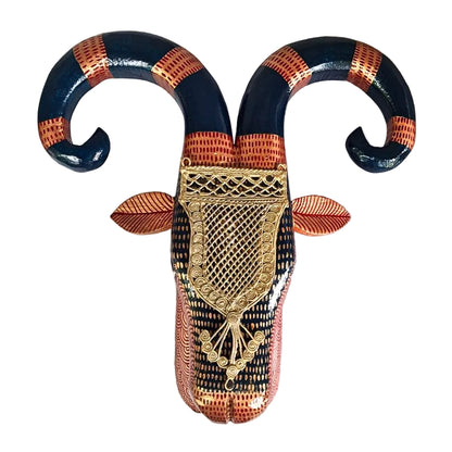 Brown Black Ram Head Handcrafted Wooden Wall Art