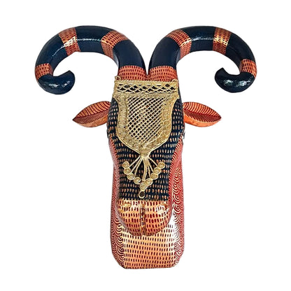 Brown Black Ram Head Handcrafted Wooden Wall Art