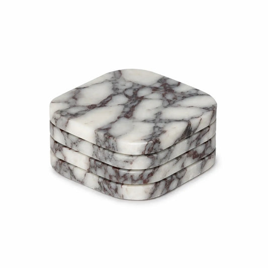 Calacatta Marble Squared Coasters, Set of 4