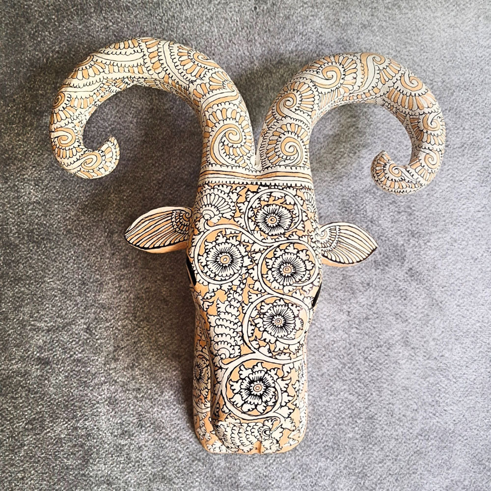 Floral Ram Head Handcrafted Wooden Wall Art