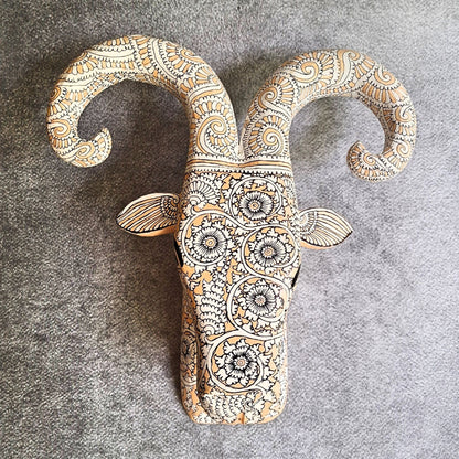 Floral Ram Head Handcrafted Wooden Wall Art