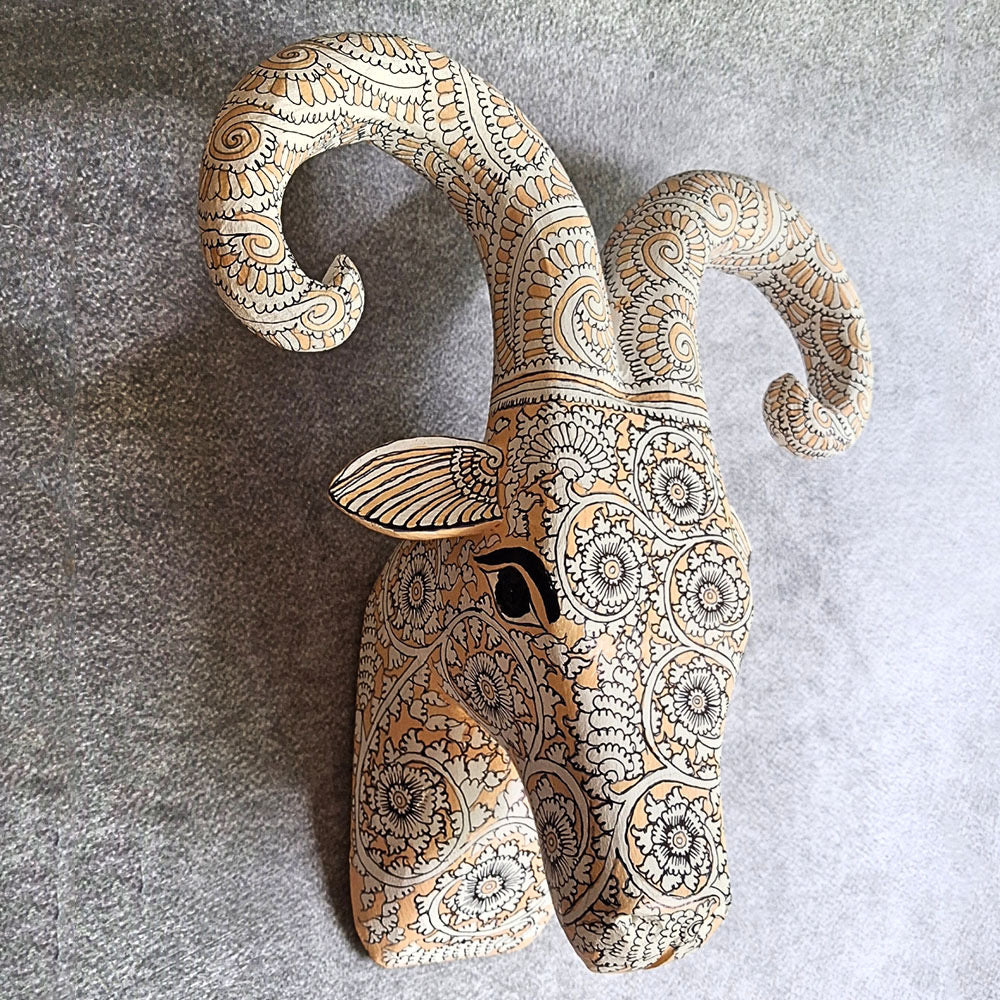 Floral Ram Head Handcrafted Wooden Wall Art