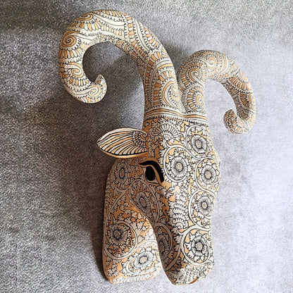 Floral Ram Head Handcrafted Wooden Wall Art