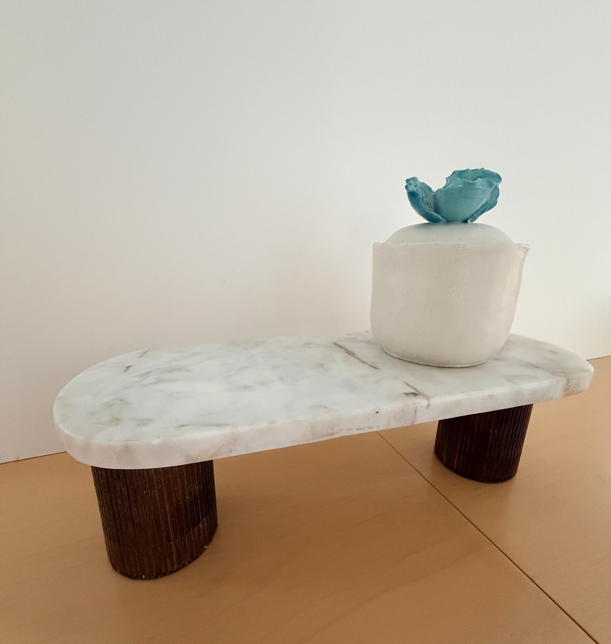 White Marbled and Wood  Riser Trinket Tray - Rustike Home